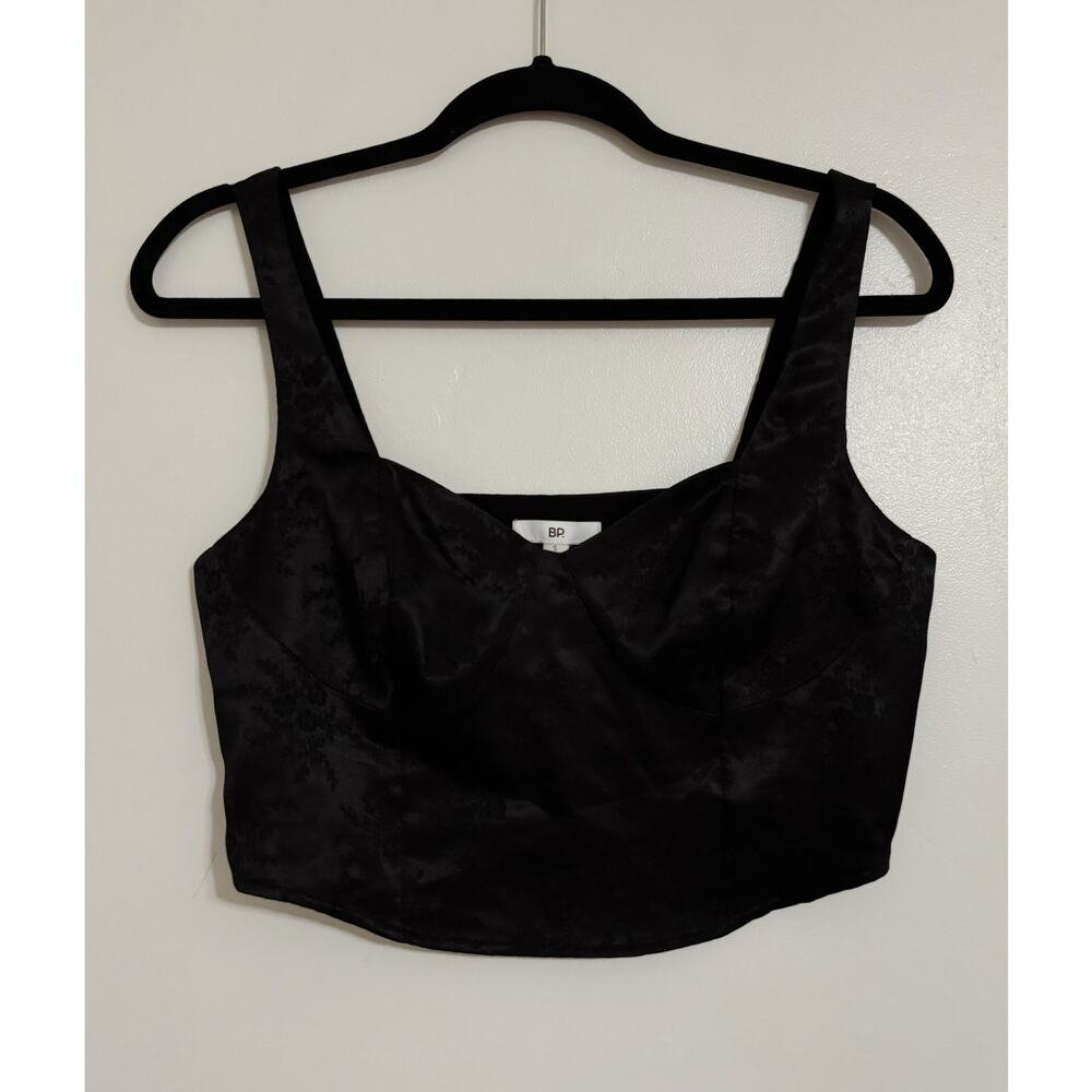 Black Nordstrom BP Satin Floral Cropped Tank Top S